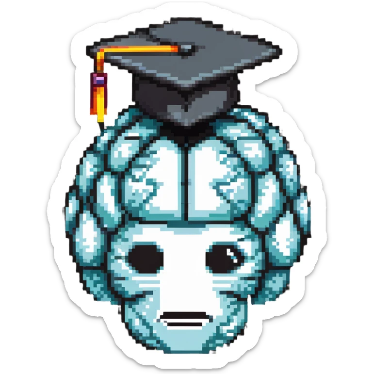 cartoony brain with graduation cap, no face on the brain, just the brain organ with a graduation cap on top sticker