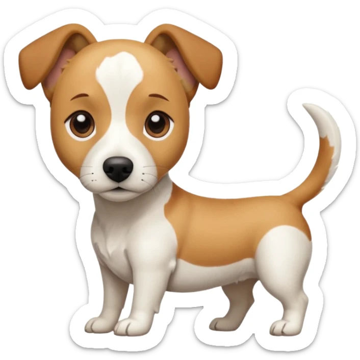 a full body facing front on of a buff white beagle cross jack russell terrier looking dog the size of a kelpie with light brown long ears resting on its face and a light brown patch above one eye and a large snout. the rest of the dog is completely white.  sticker