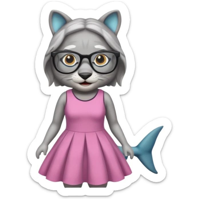 create me a slack emoji of a very old tiger shark, dressed like an old lady, with grey hair and glasses sticker