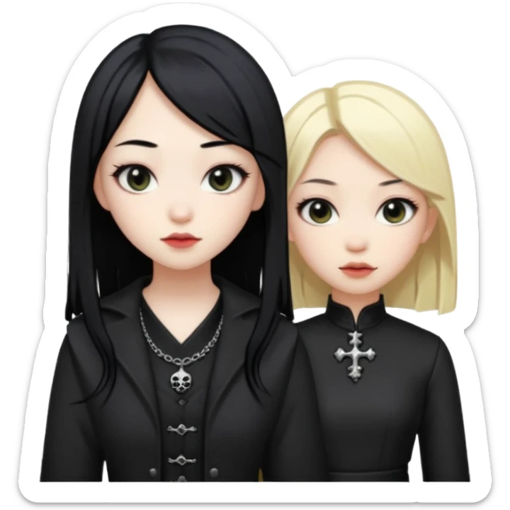 Asian girl black hair and blonde white girl dressed goth sticker