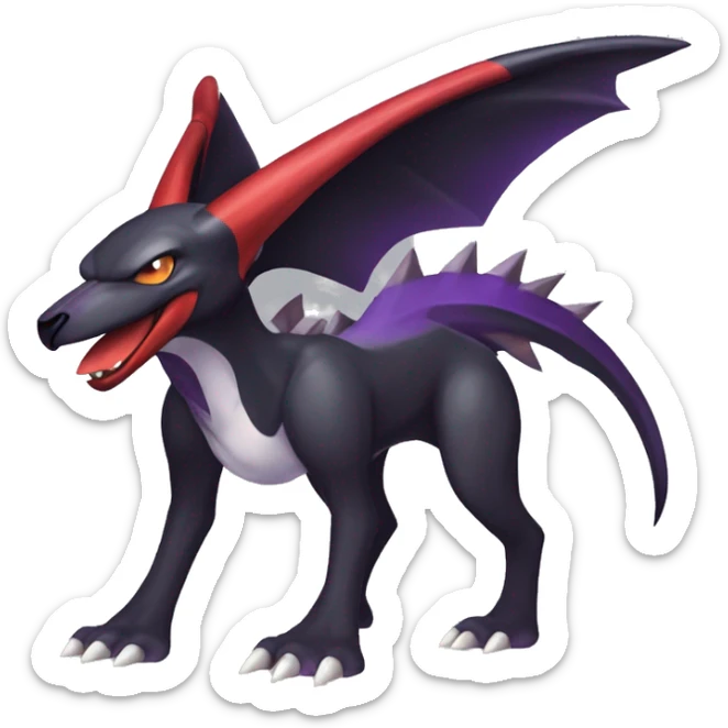 Black Cool Edgy Nargacuga-Houndoom-Garchomp-Noivern Fakémon  with White and Red and purple and black Edgy markings sticker