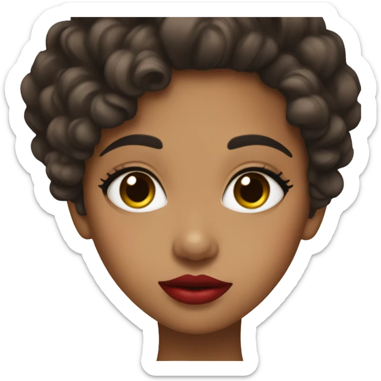 Dark brown hair girl with brown eyes and olive skin, juicy red lips kiss sticker