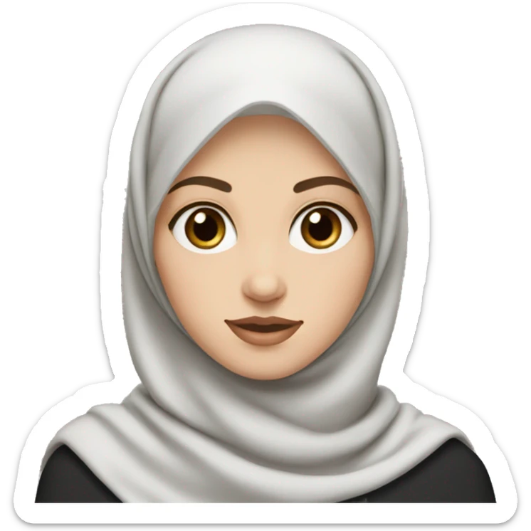 White girl with light brown eyes wearing a black hijab with silver earings sticker