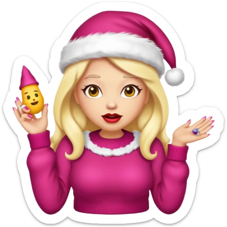 Sassy, cunty, girly Santa emoji with big lips, fake nails, and a sweater, and a santa hat (similar emoji style to uploaded). Yellow emoji. sticker