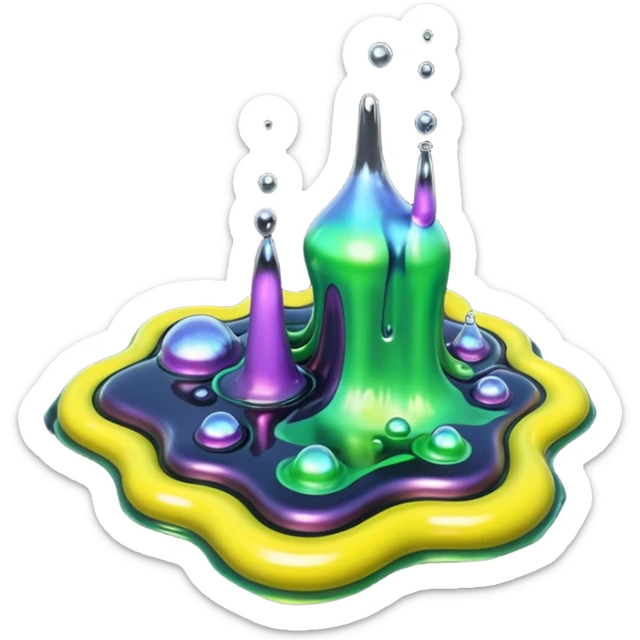 3D render of Oil Slick, toxic waste aesthetic, bubbling liquid, industrial warning texture. sticker