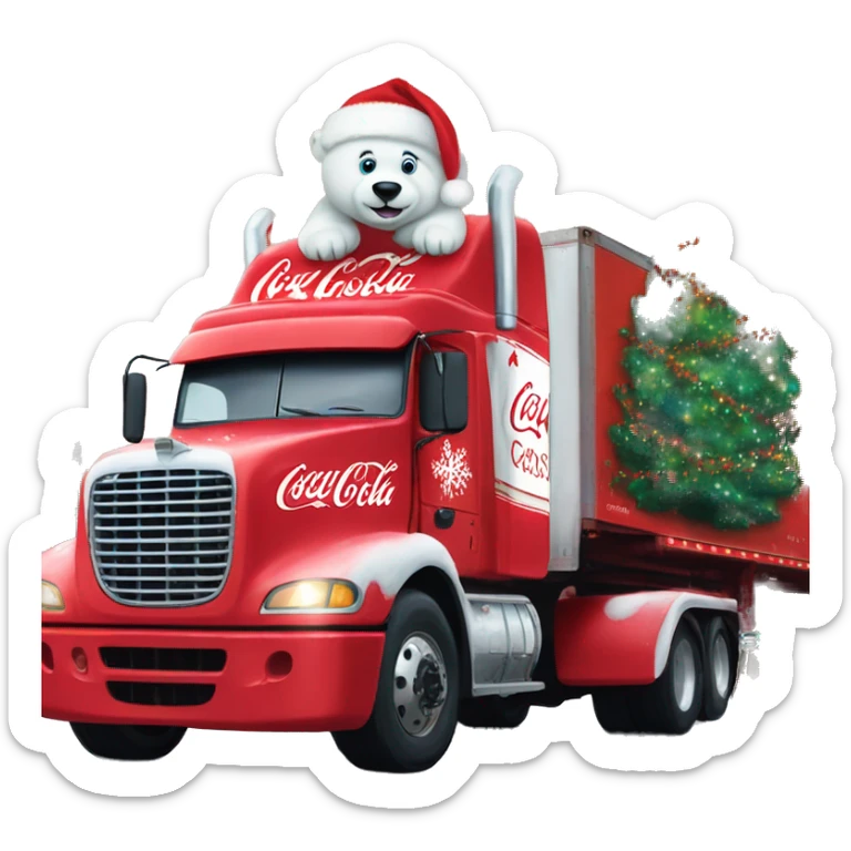 18 wheeler red Coca Cola Christmas truck with a Christmas polar bear  sticker