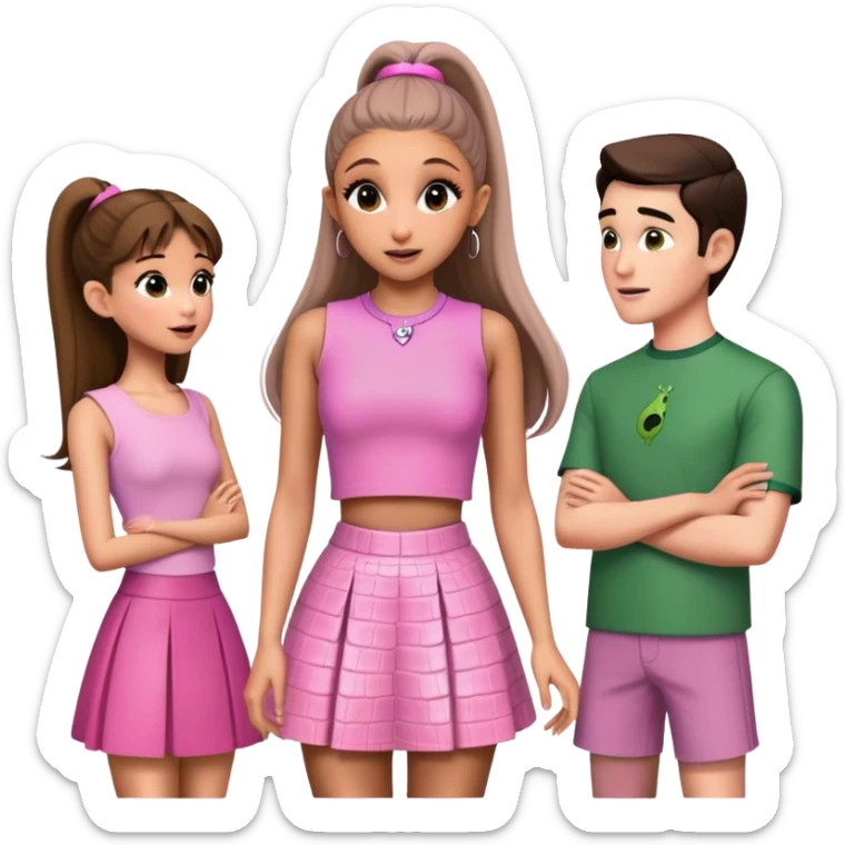 Ariana grande goes to the wicked set talking to the other actors wearing a pink croc top and a short pink skirt  sticker
