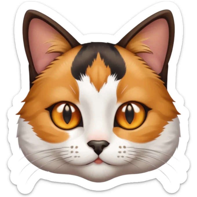 "Cat with white, brown, and black fur, tricolor, with amber-colored eyes."
 sticker