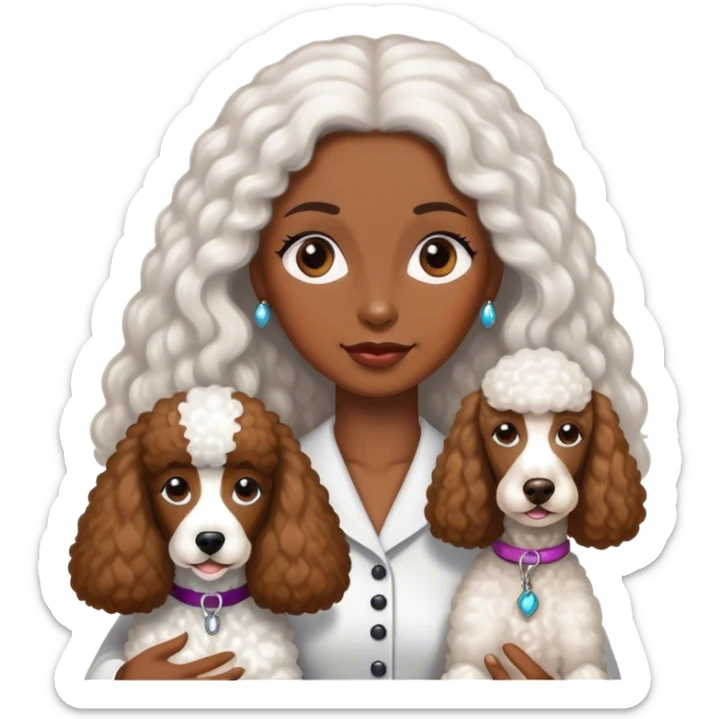 White standard poodle with brown skin, long hair woman sticker