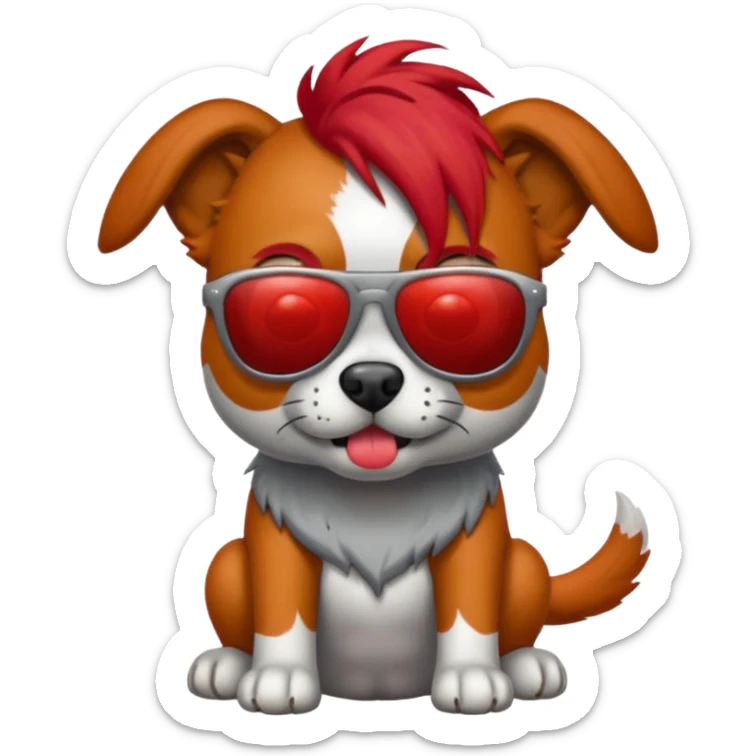 Zombie dog with red hair and sun glasses face sticker