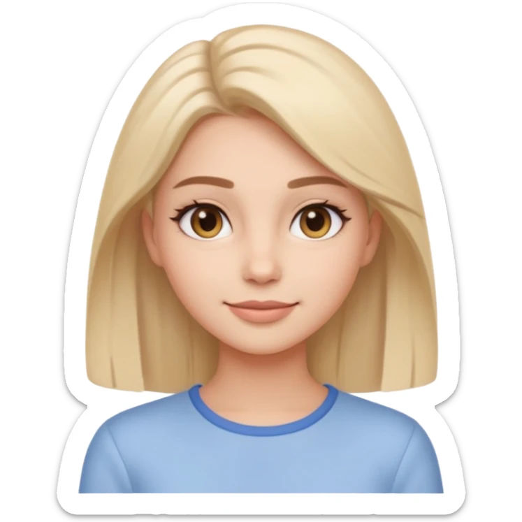 Clean girl influencer emoji-style character, head and shoulders portrait (chest-up crop), minimal makeup, natural glow skin, soft confident smile, sleek hair, neutral pastel outfit sticker