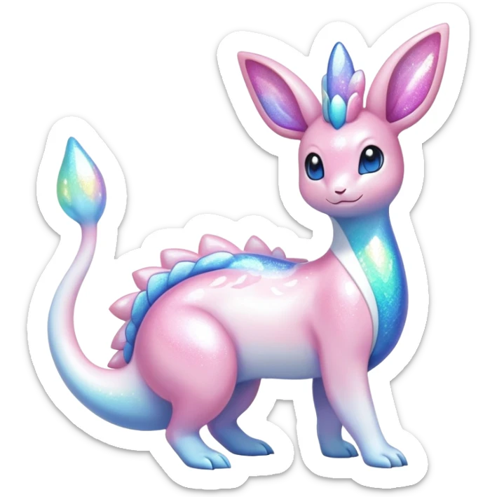 Shiny Exotic Colorful Ethereal Sparkly Sylveon-Lapras-Amaura-Aurorus-Fakémon-hybrid-creature (full body)  sticker