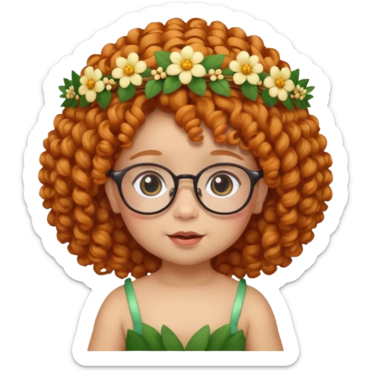 baby with big flower tiara ginger curly hair and glassess sticker