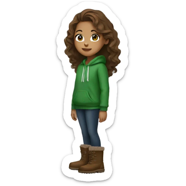 A girl in a green hoodie wearing brown UGGs with wavy brown hair long sticker