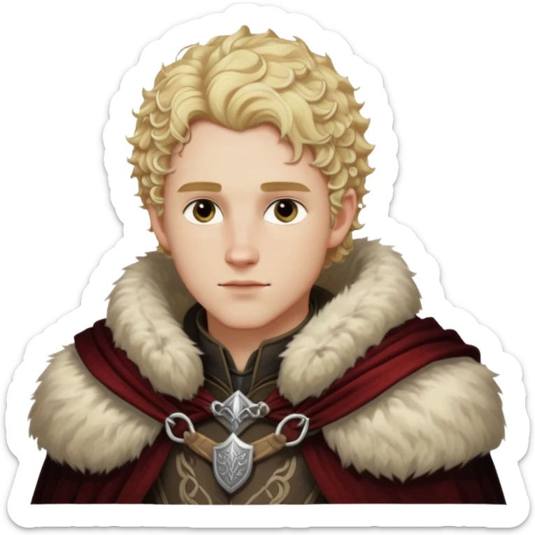 Cullen Rutherford from Dragon Age with blonde curly hair and fur mantle sticker