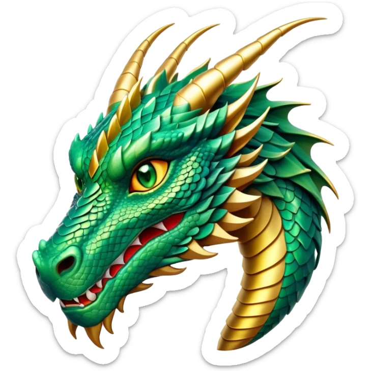 cinematic-noble-dragon-portrait-emoji,-poised-and-majestic,-with-a-sinuous,-elongated-body-covered-in-intricately-detailed,-shimmering-scales-in-hues-of-emerald-and-gold,-and-piercing,-fiery-eyes-that-reflect-ancient-wisdom; sticker