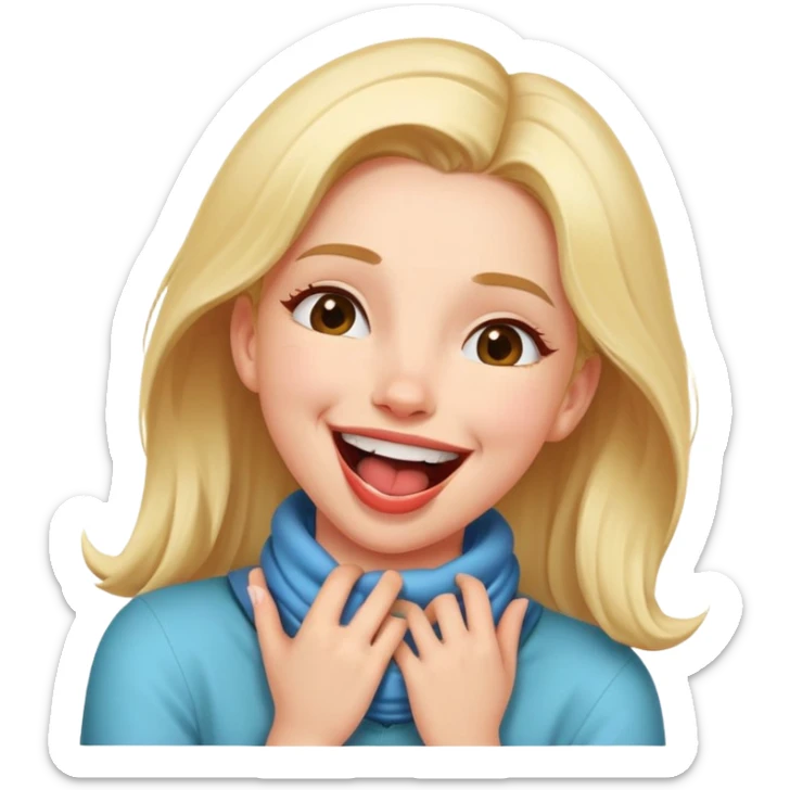 girl with her hands wrapped around her own neck, laughing, tongue out sticker