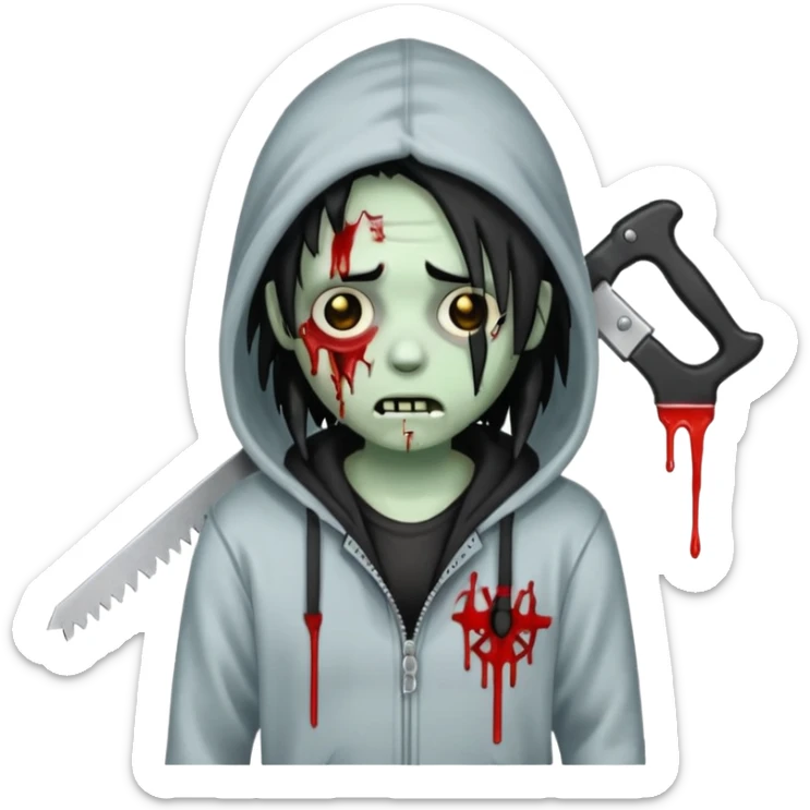 trap hood zombie emoji with saw and drip and emo black hair with dreads  sticker