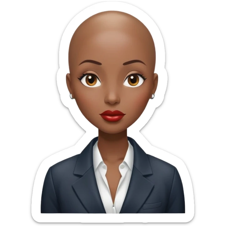 Gorgeous woman wet no eyebrows wearing blazer Alluring black woman wide nose bald head big glossy lips sticker