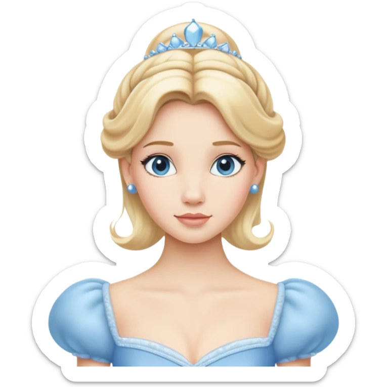 Cinderella from hips up, light blue ballgown, blonde hair, minimal style but clearly recognizable sticker