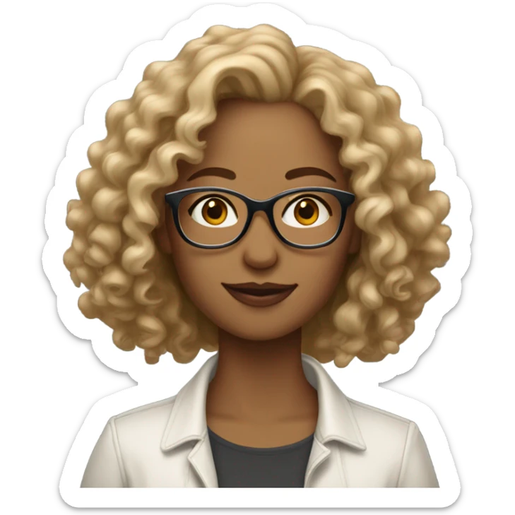 Gorgeous light brown woman with medium length blonde curly hair and glasses sticker