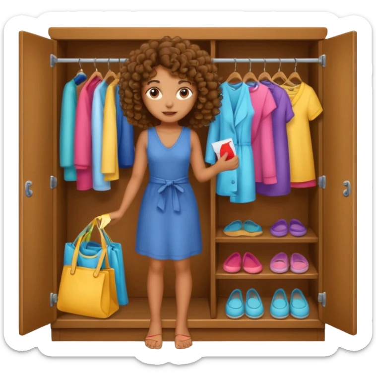 brown girl with curly hair picking clothes from closet to get dressed sticker