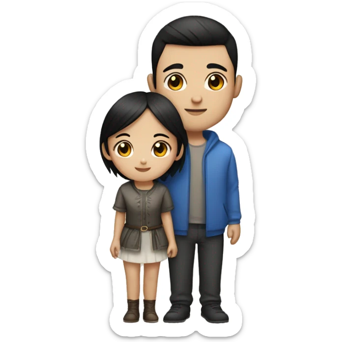 a couple of an Asian girl with black eyes and a Slavic guy with short black hair and blue eyes sticker