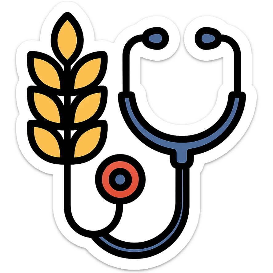wheat stalk and medical stethoscope merged into one color outline icon sticker