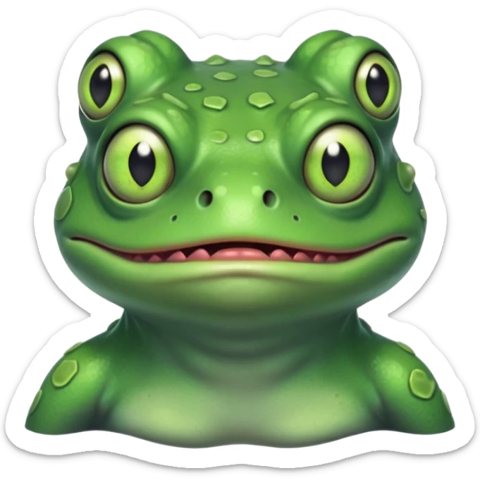 zombie frog portrait, head and shoulders only, slimy undead skin, glowing green eyes, funny creepy look, 3D cartoon, mobile game icon style, clean background, no text, no watermark
 sticker