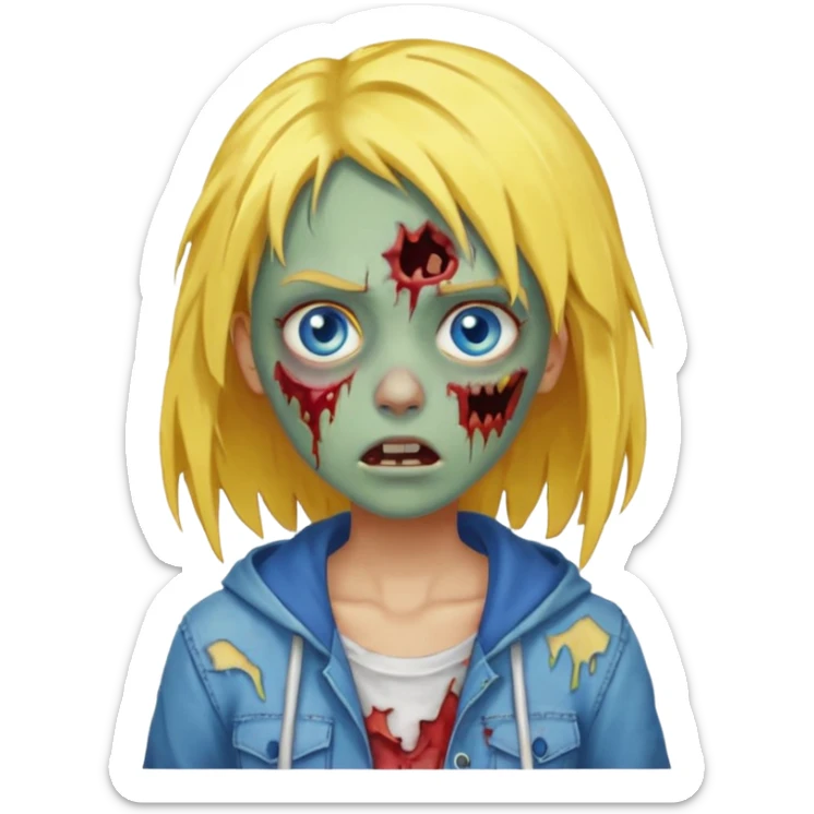 zombie girl yellow hair and blue eyes pixeled light skin sticker