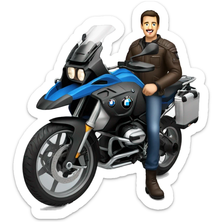 emoji motorcycle bmw gs 1250 black and male rider on bike dark hair blue eyes sticker