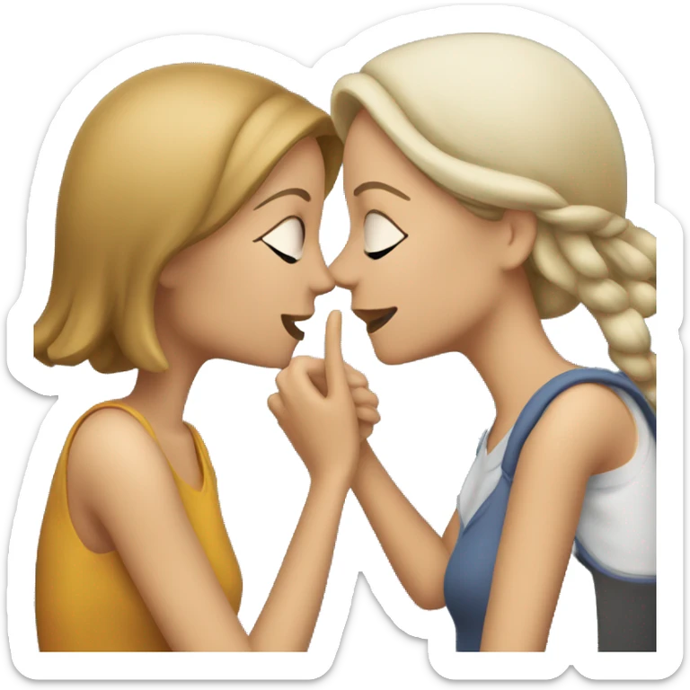 One woman whispers into the ear of another woman closing by hand sticker