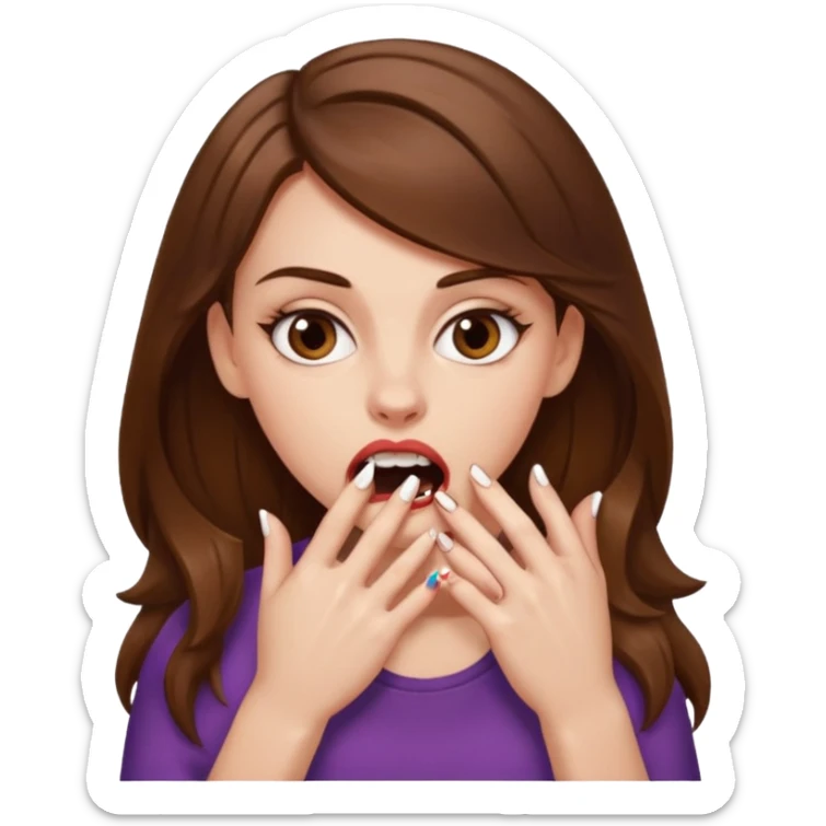 Une fille brune et blanche qui se mord un ongle entre ses dents (l'ongle est coincé entre les deux canines gauche) avec des manières comme si elle draguait qqn sticker