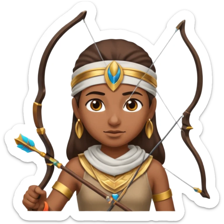 Emoji portrait of an Egyptian archer. Headcloth, bow and arrow, focused expression. sticker