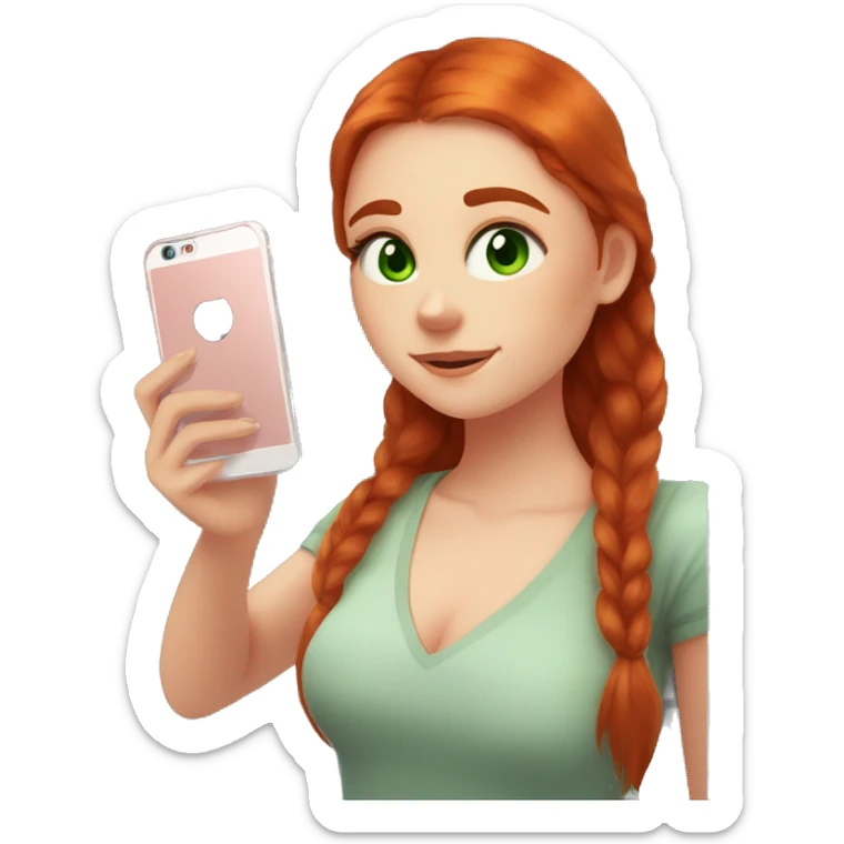 a woman taking a selfie in front of a mirror, a picture, tachisme, she is about 1 6 years old, red hair and large green eyes, discord profile picture, ekaterina sticker