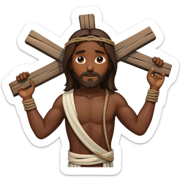 Dark skin Jesus christ  injured tied ti ropes carries cross sticker