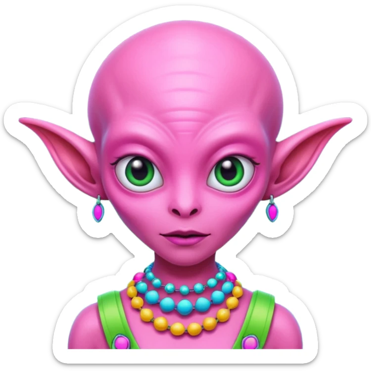 alien living in desert, pink colorful, accessories, just face  sticker