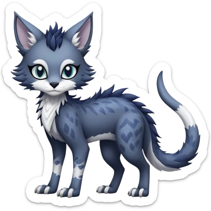 Kawaii dark edgy ethereal feline-vernid-sergal-fursona animal creature with a tufted tail full body with intricate markings  sticker