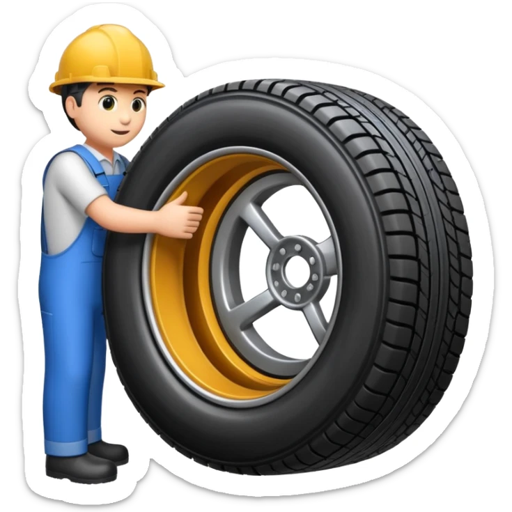 emoji of tire, inside the manufacturing factory, getting inspected by machine not by hunan, the machine is complicated  sticker