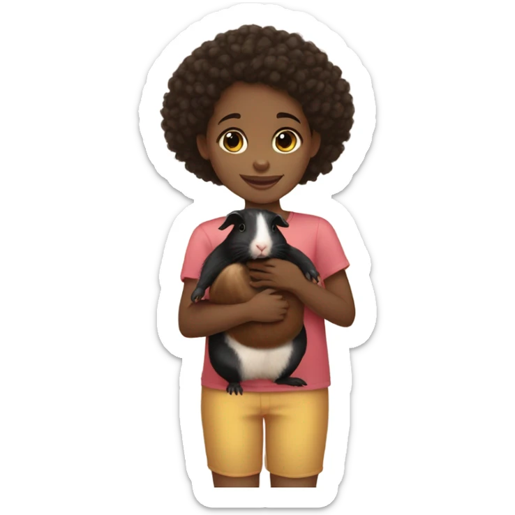 Black Little girl with lighter skin and dark brown hair Feeding Guinea pig sticker