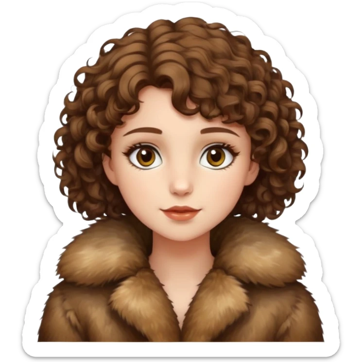 Caucasian girl with short curly hair and hazel eyes in fur-coat  sticker