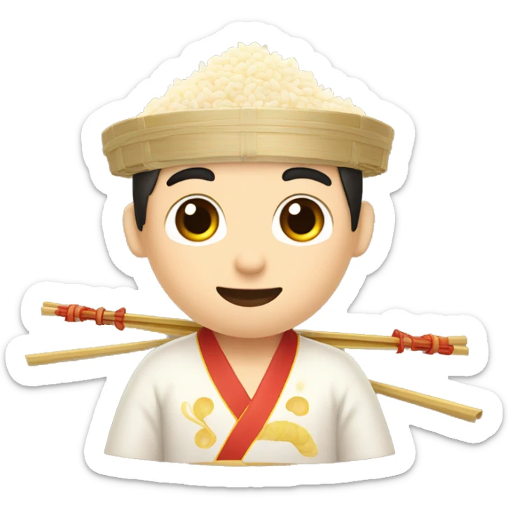 An man holding a bow of rice and noodle, dressed in Chinese Traditional clothes, Small eyes  sticker