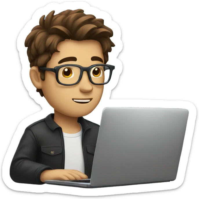a man with brown hair and glasses at a laptop; he is daydreaming  sticker