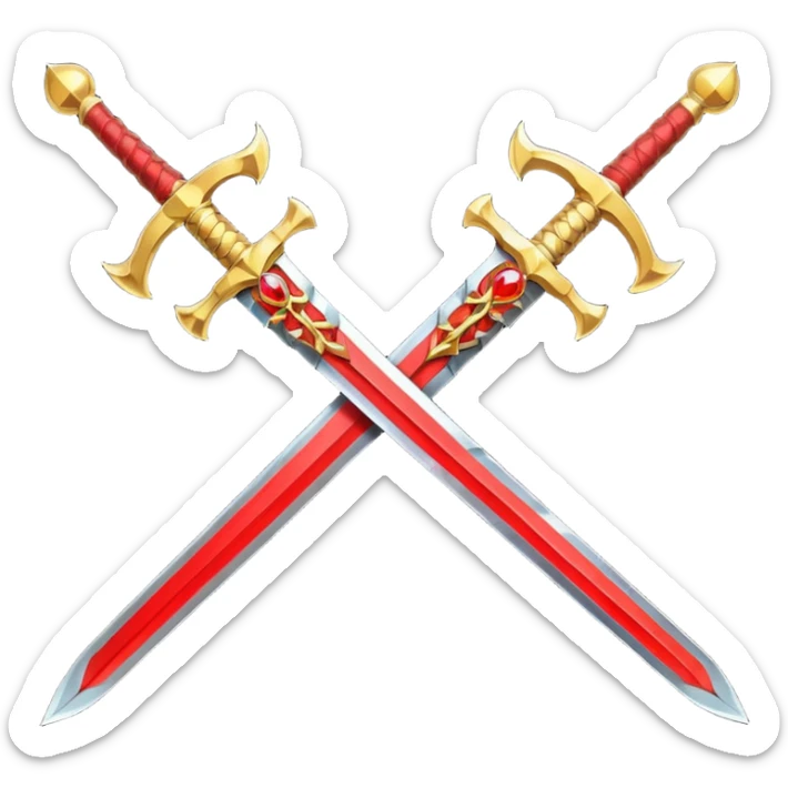 Golden fiery royal two crossed swrods with red gem and golden blade and golden handle sticker