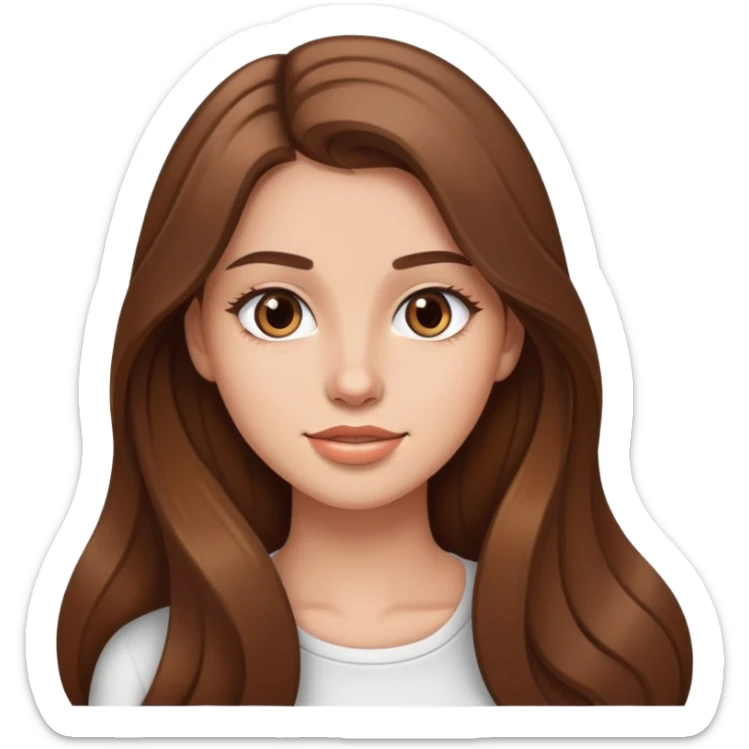 Young woman with long brown hair, pretty face, social media personality sticker