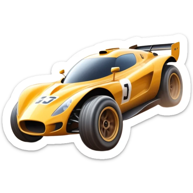 A high-speed racing car or motorcycle zooming down a track, leaving a trail of dust and excitement. The scene conveys energy and adrenaline, with blurred motion showing the speed and precision of motorsport, set against a dynamic racing track backdrop. sticker