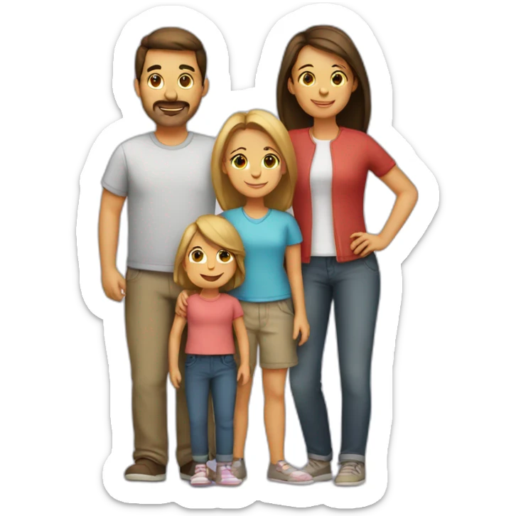 Family with 4, father, mother, teenager boy, small girl sticker