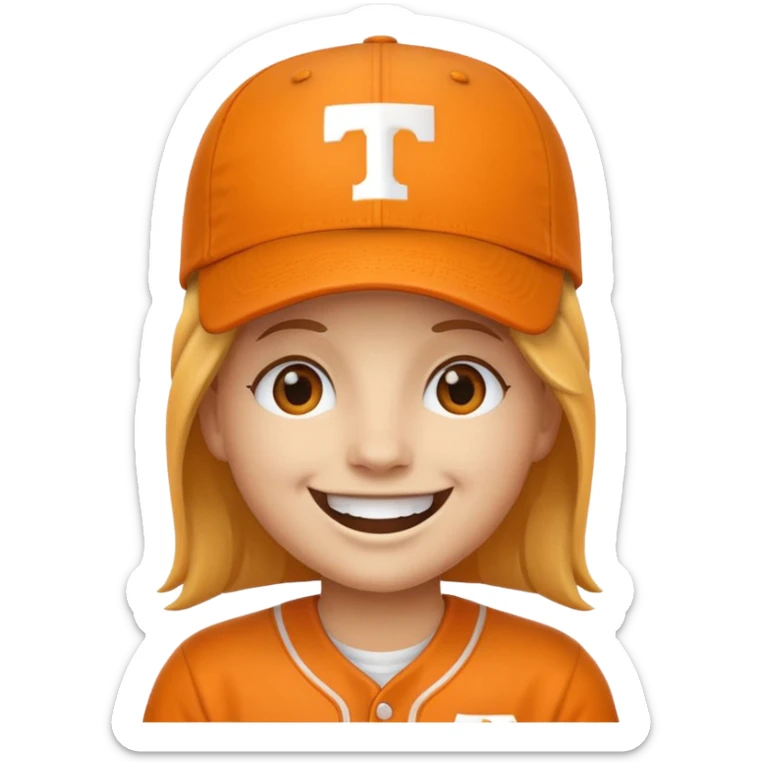 Happy face emoji with orange baseball cap and University of Tennessee logo  sticker