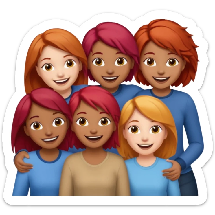 4 inclusive friends (3 girls and 1 man) laughing : 1 man must be brown, 1 girl have to have red hair, an other one must have blond hair and the last one is brown and have brown hair sticker