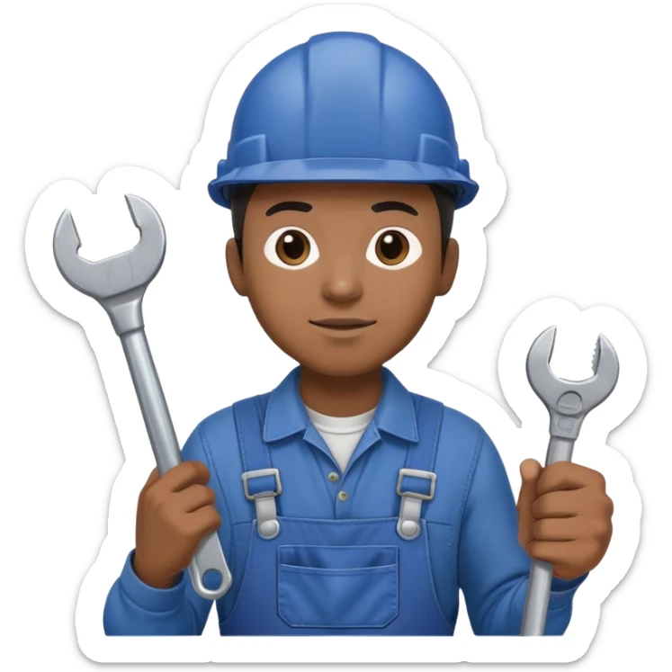 Black male factory worker wearing hard hat and overalls holding wrench sticker